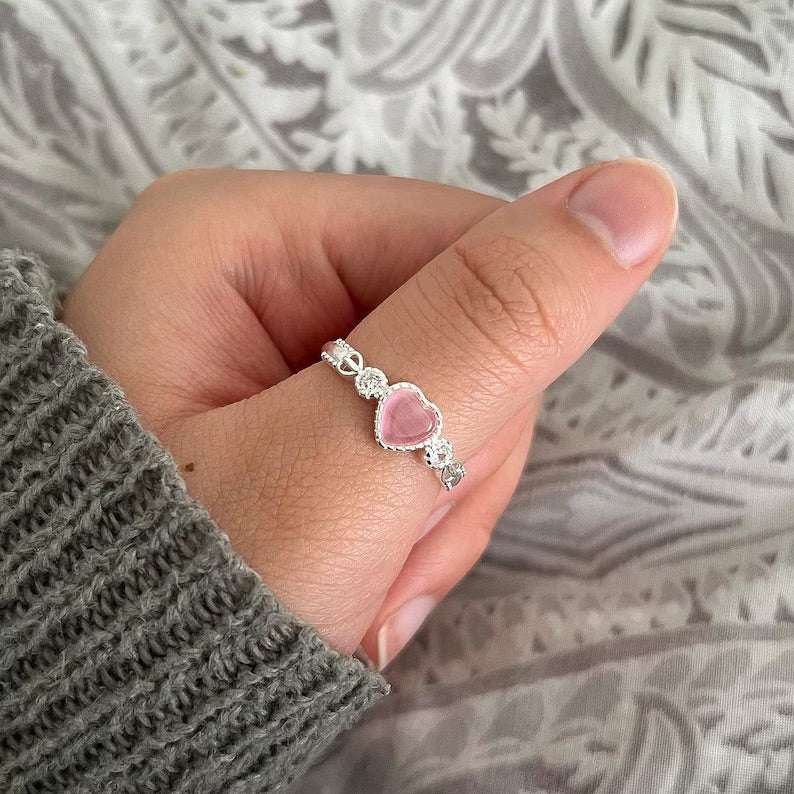 Sterling Silver Pink Heart Gemstone Ring