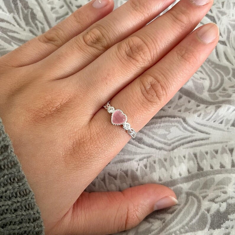 Sterling Silver Pink Heart Gemstone Ring