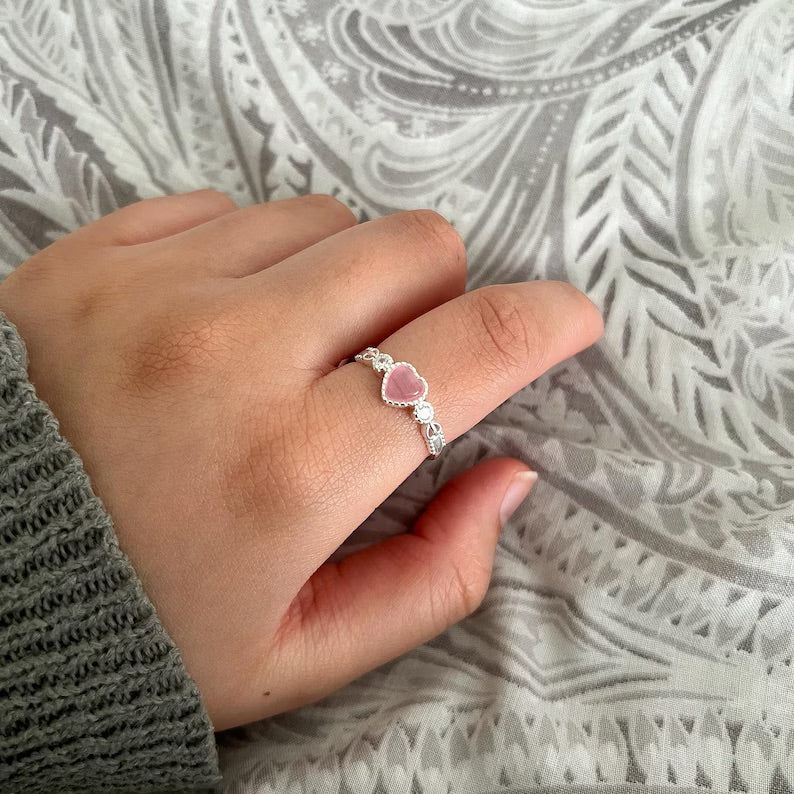 Sterling Silver Pink Heart Gemstone Ring