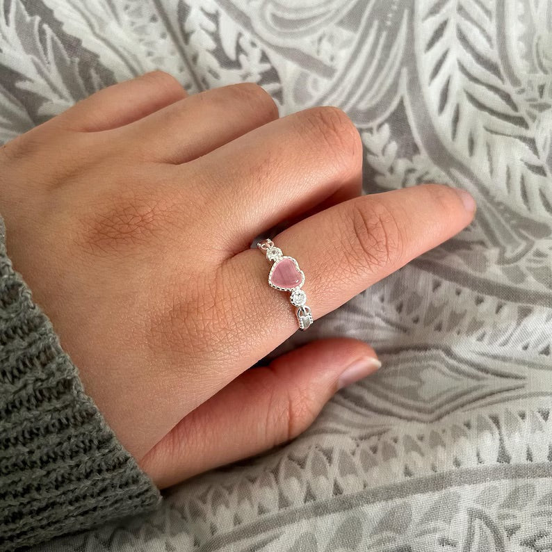 Sterling Silver Pink Heart Gemstone Ring