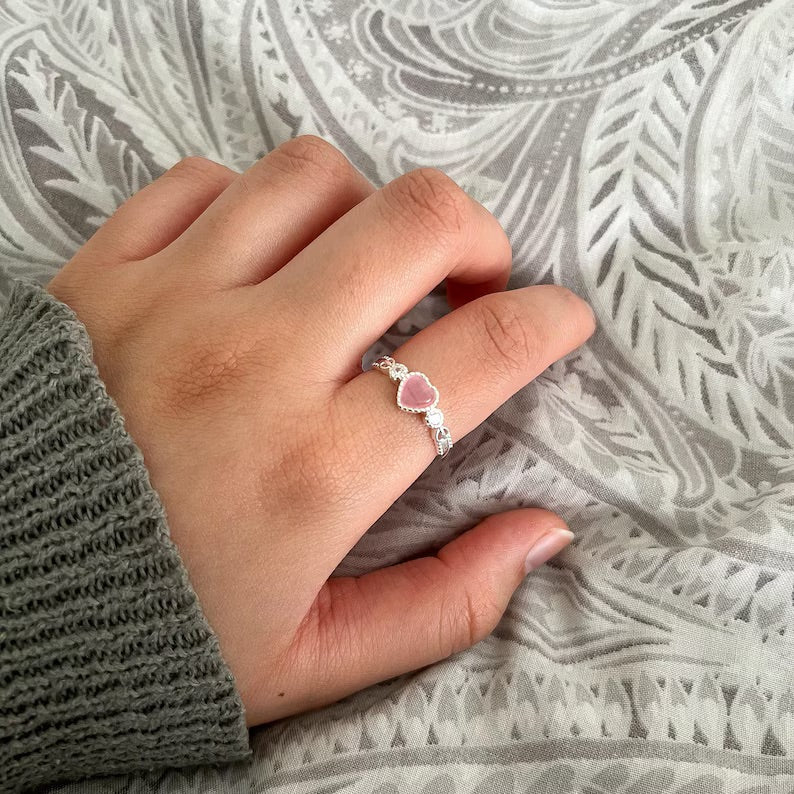 Sterling Silver Pink Heart Gemstone Ring