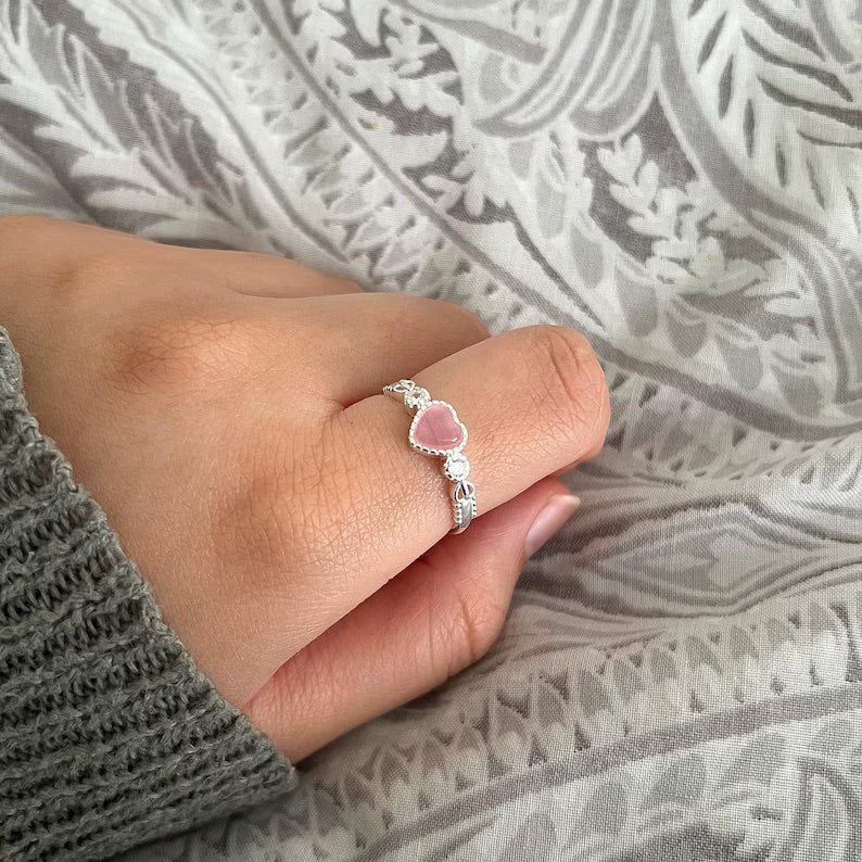 Sterling Silver Pink Heart Gemstone Ring