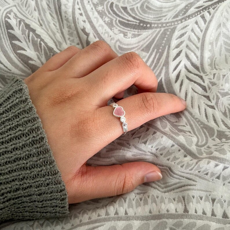 Sterling Silver Pink Heart Gemstone Ring