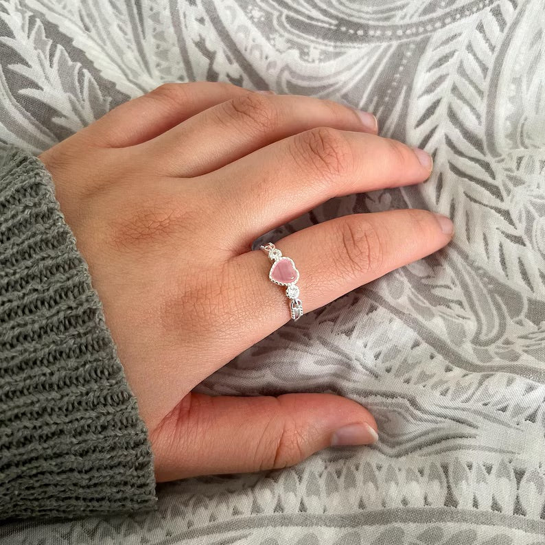 Sterling Silver Pink Heart Gemstone Ring