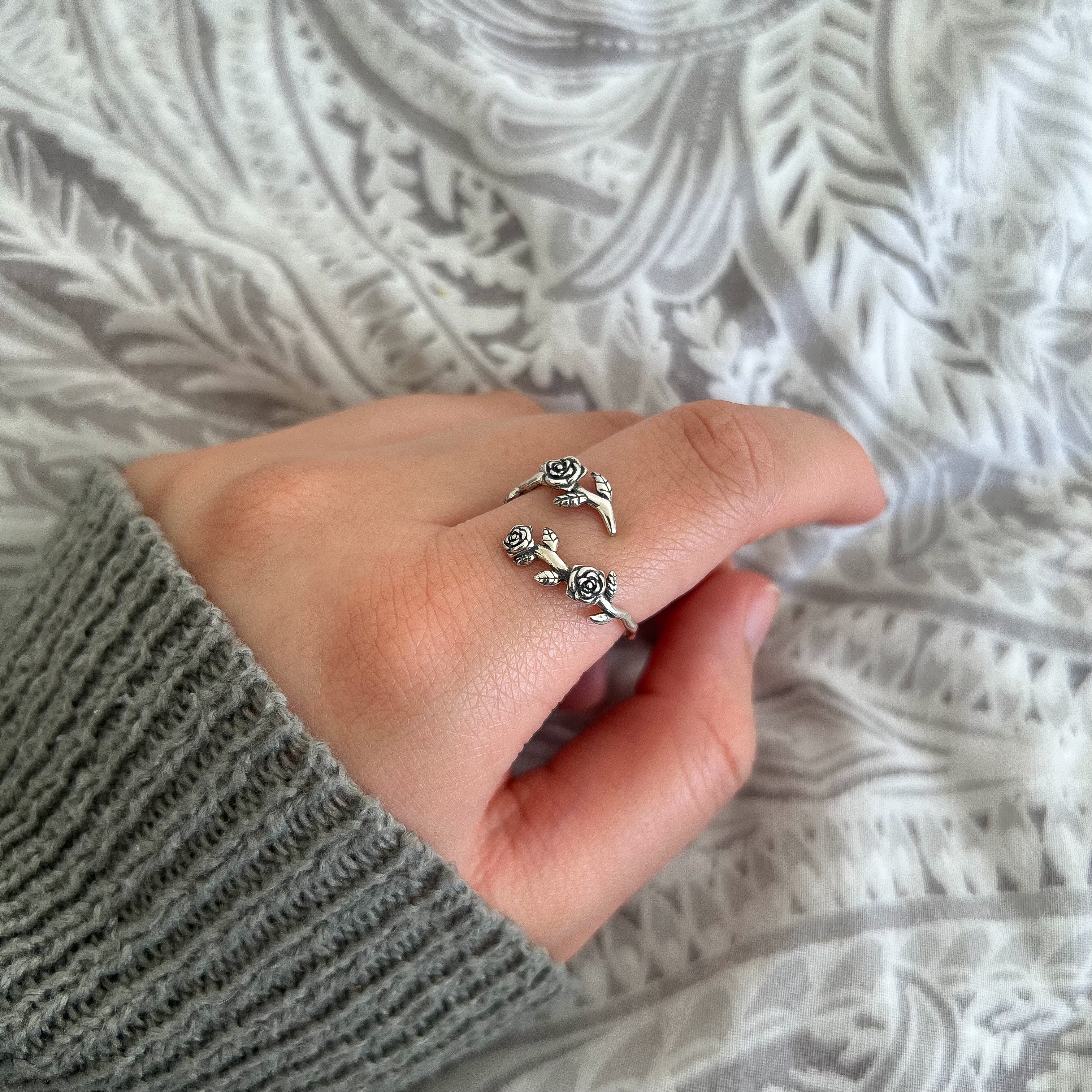 Sterling Silver Rose Leaf Ring