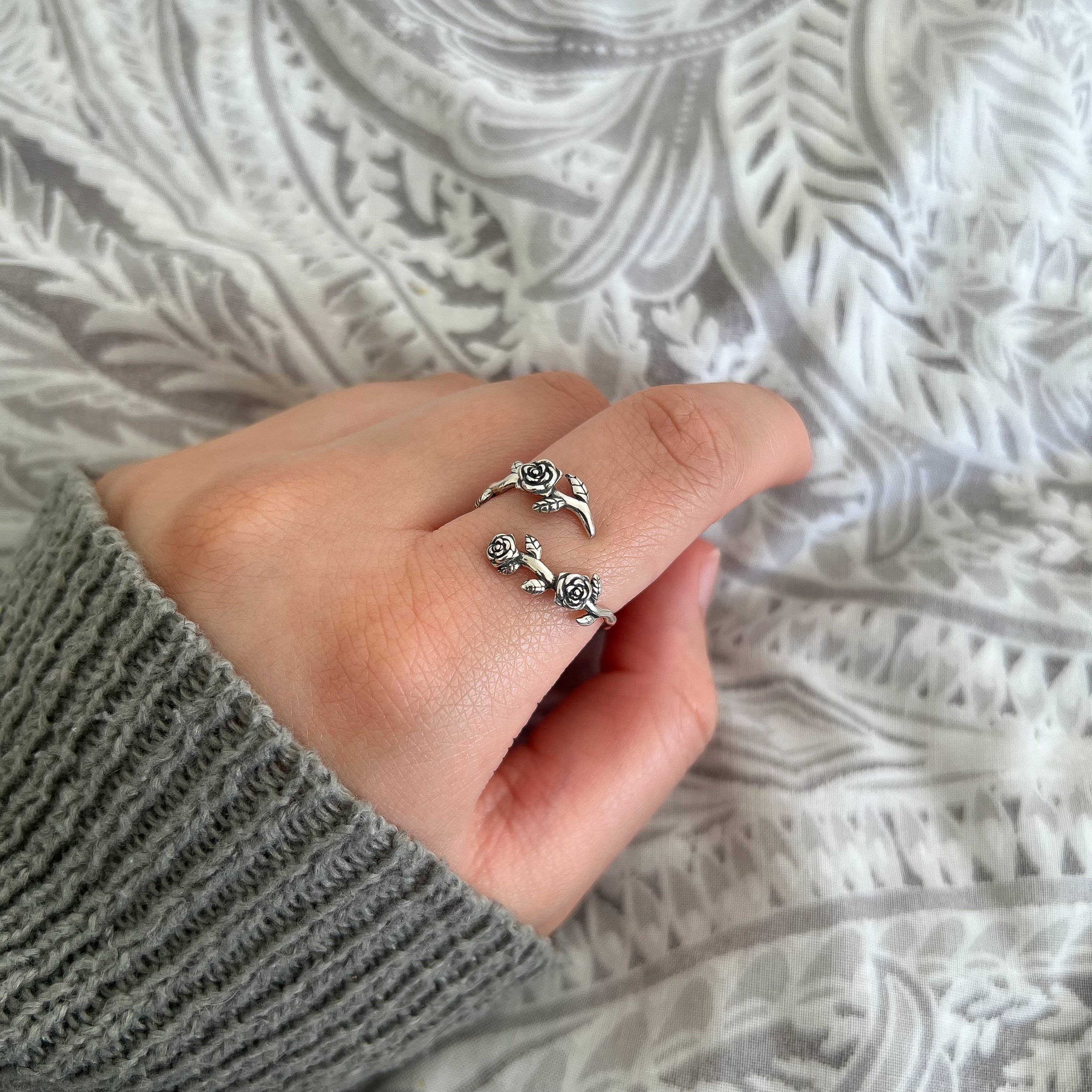 Sterling Silver Rose Leaf Ring