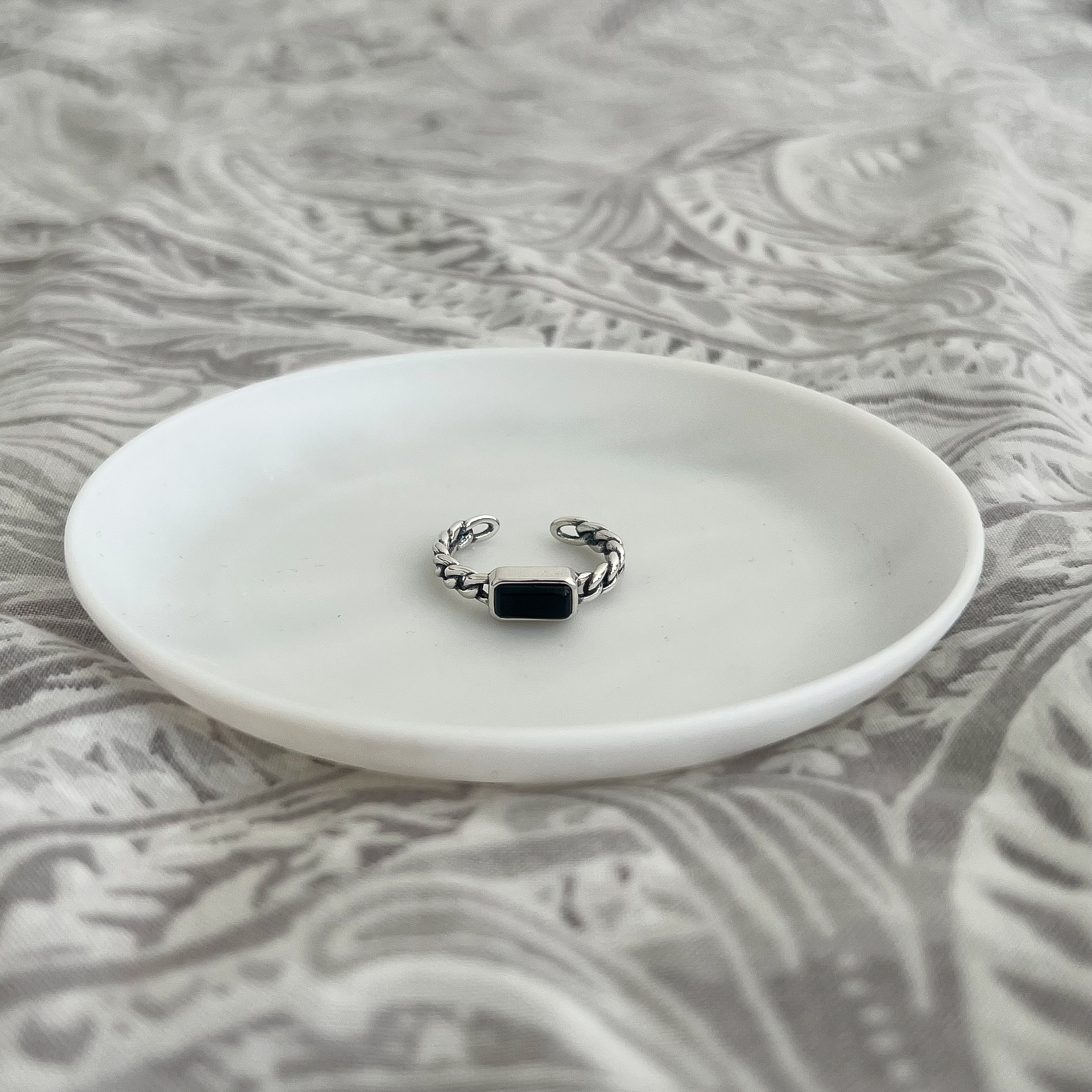 Sterling Silver Jet Black Rectangular Gemstone Ring