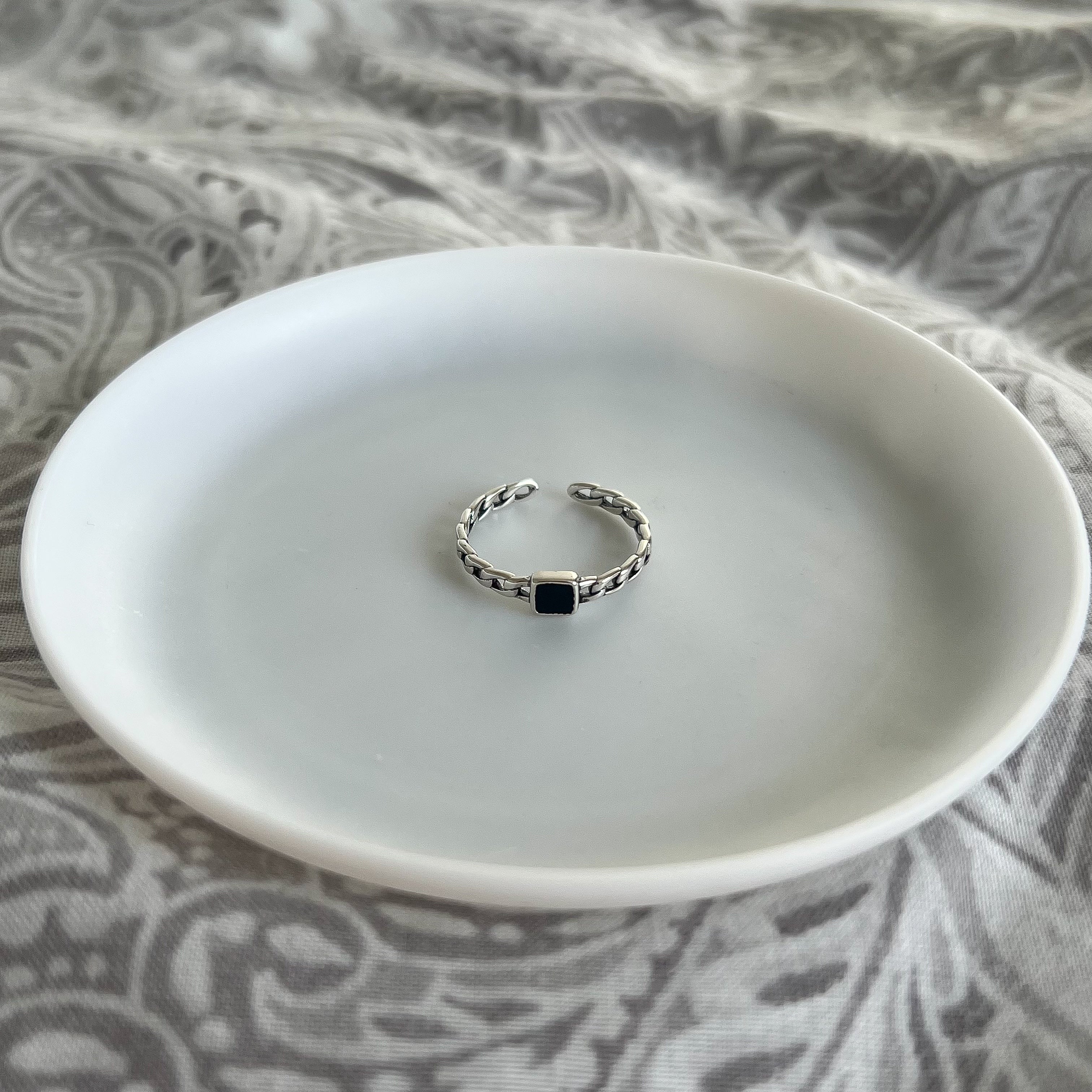 Sterling Silver Jet Black Small Square Gemstone Ring